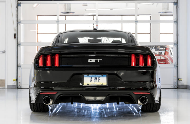 AWE Tuning S550 Mustang GT Cat-back Exhaust - Touring Edition (Chrome Silver Tips) - Bull Strap