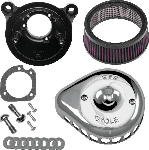 S&S Cycle 01-15 Fuel-Injected Softail Models Stealth Air Cleaner Kit w/ Chrome Mini Teardrop Cover - Bull Strap