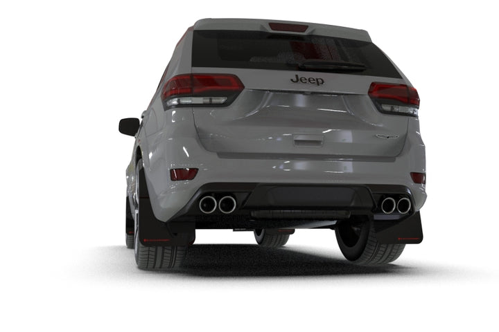 Rally Armor 18-22 Jeep Grand Cherokee SRT Trackhawk Black UR Mud Flap - Red Logo - Bull Strap
