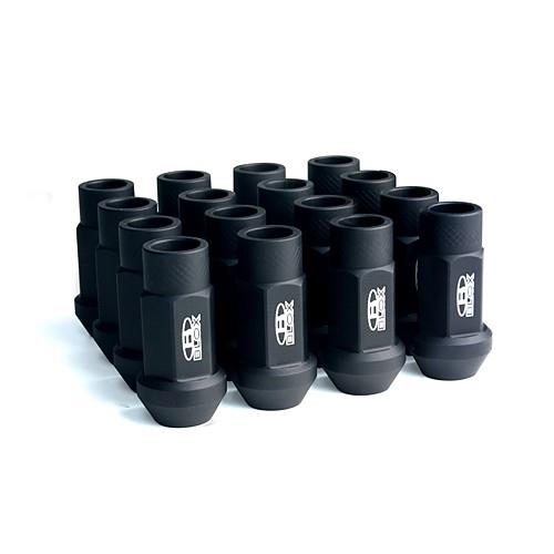 BLOX Racing Street Series Forged Lug Nuts - Flat Black 12 x 1.5mm - Set of 16 - Bull Strap