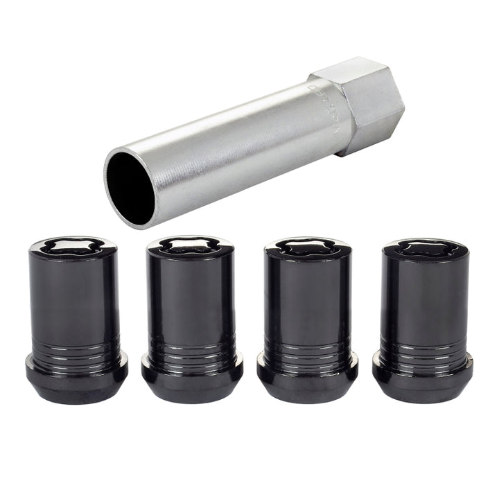 McGard Wheel Lock Nut Set - 4pk. (Tuner / Cone Seat) M12X1.5 / 13/16 Hex / 1.24in. Length - Black - Bull Strap