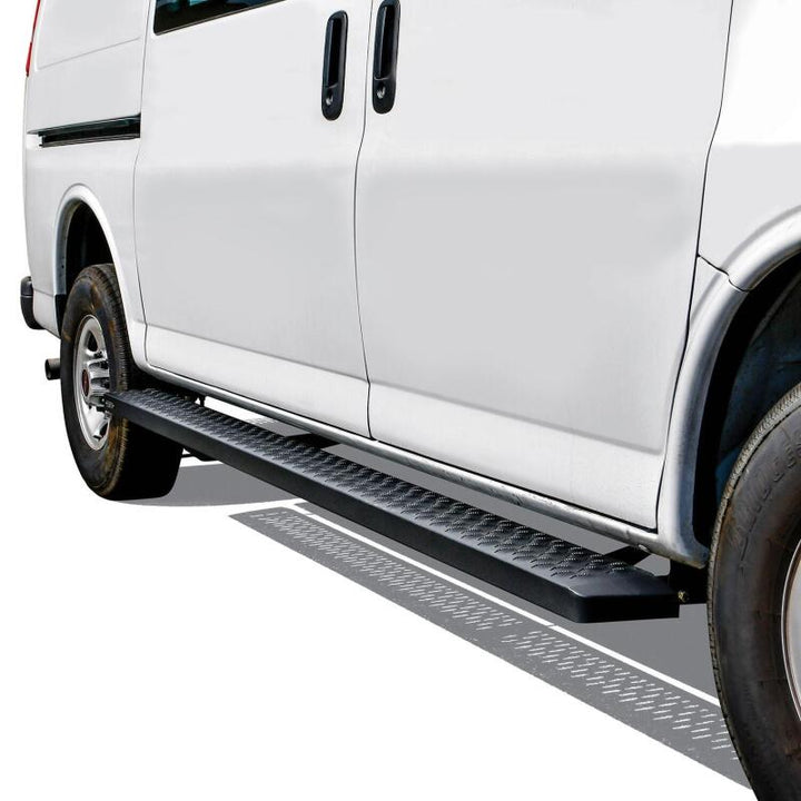 Westin Ford Transit Van 150/250/350 (46in Driver & 97in. Pass) Grate Steps Running Boards - Tex. Blk - Bull Strap