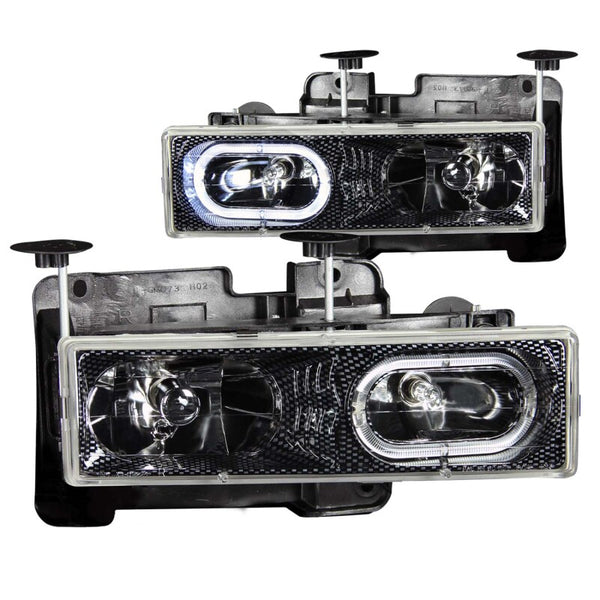 ANZO 1988-1998 Chevrolet C1500 Crystal Headlights Carbon w/ Halo - Bull Strap