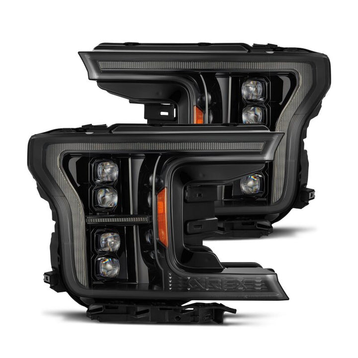 AlphaRex 18-20 Ford F-150 NOVA LED Proj Headlight Alpha Blk (14th Gen G2 Style) - Bull Strap