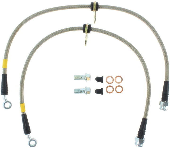 StopTech 02-05 Honda Civic Stainless Steel Front Brake Line Kit - Bull Strap