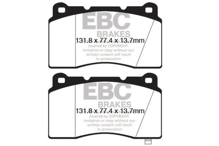 EBC 09+ Hyundai Genesis Coupe 2.0 Turbo (Brembo) Redstuff Front Brake Pads - Bull Strap