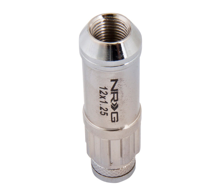 NRG 700 Series M12 X 1.25 Steel Lug Nut w/Dust Cap Cover Set 21 Pc w/Locks & Lock Socket - Silver - Bull Strap