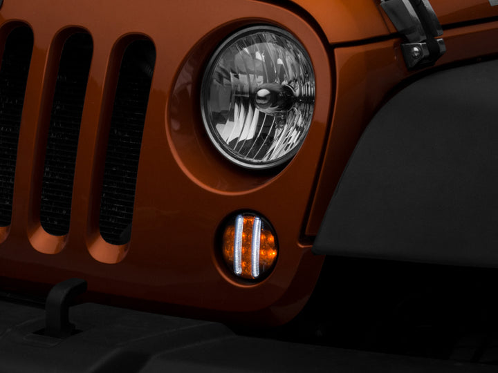 Raxiom 07-18 Jeep Wrangler JK Axial Series LED Front Turn Signals (Smoked) - Bull Strap