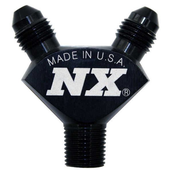Nitrous Express 1/8NPT x 3AN x 3AN Billet Pure-Flo Y Fitting - Black - Bull Strap