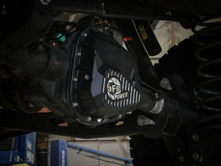 aFe 97-23 Ford F-150 Pro Series Rear Differential Cover Black w/ Machined Fins - Bull Strap