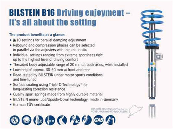 Bilstein B16 (PSS10) Subaru WRX STi Base/Limited H4 2.5L Front & Rear Performance Suspension System - Bull Strap