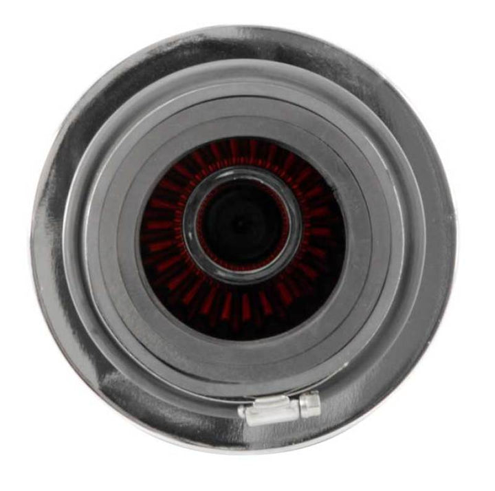 K&N Universal Air Filter Chrome Round Tapered Red - 4in Flange ID x 1.125in Flange Length x 9.5in H - Bull Strap