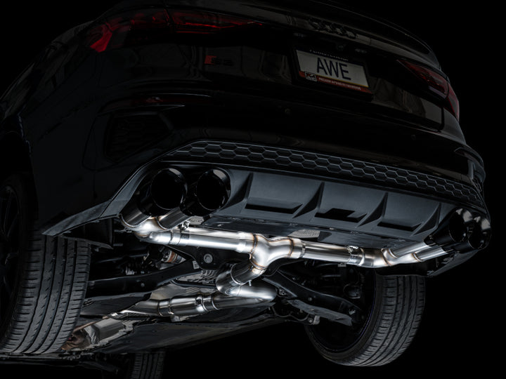 AWE 22-24 Audi 8Y S3 Track Edition Exhaust  - Diamond Black Tips - Bull Strap