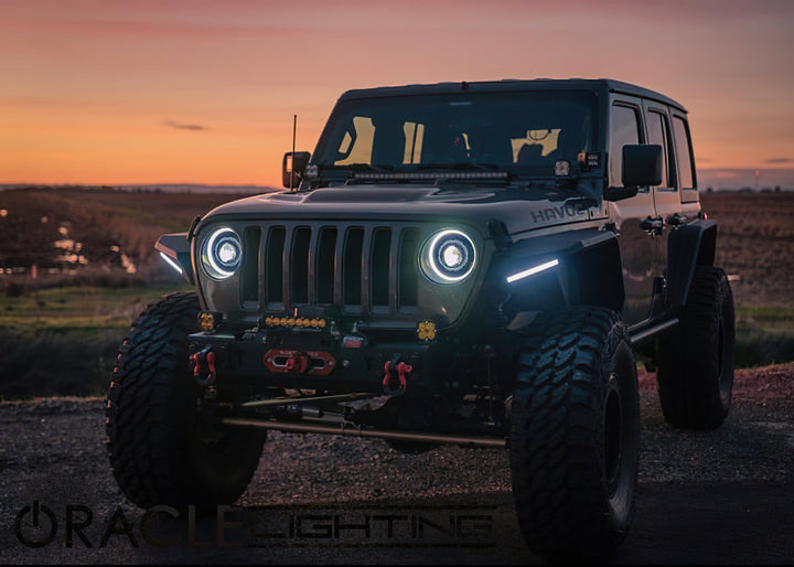 Oracle Oculus Bi-LED Projector Headlights for Jeep JL/Gladiator JT - Matte Blk - 5500K - Bull Strap