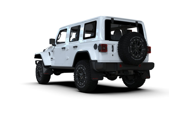 Rally Armor 2018+ Jeep Wrangler Rubicon JL Black UR Mud Flap w/ Red Logo - Bull Strap