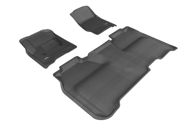 3D MAXpider 2014-2019 Chevrolet Silverado Crew Cab Kagu 1st & 2nd Row Floormats - Black - Bull Strap