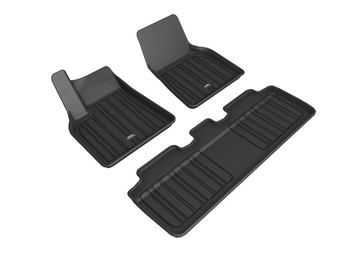 3D MAXpider 2020-2021 Tesla Model Y Elitect 1st & 2nd Row Floormats - Black - Bull Strap