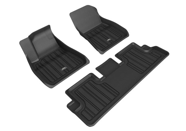3D MAXpider 2020-2022 Tesla Model 3 Elitect 1st & 2nd Row Floormats - Black - Bull Strap