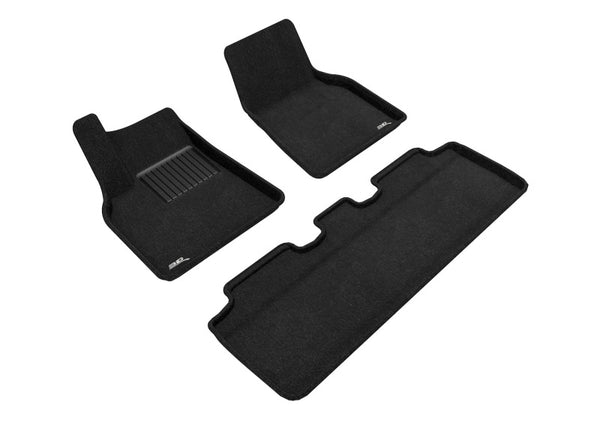 3D MAXpider 21-22 Tesla Model Y Elegant 1st 2nd Row - Floor Mat Set (Black) - Bull Strap