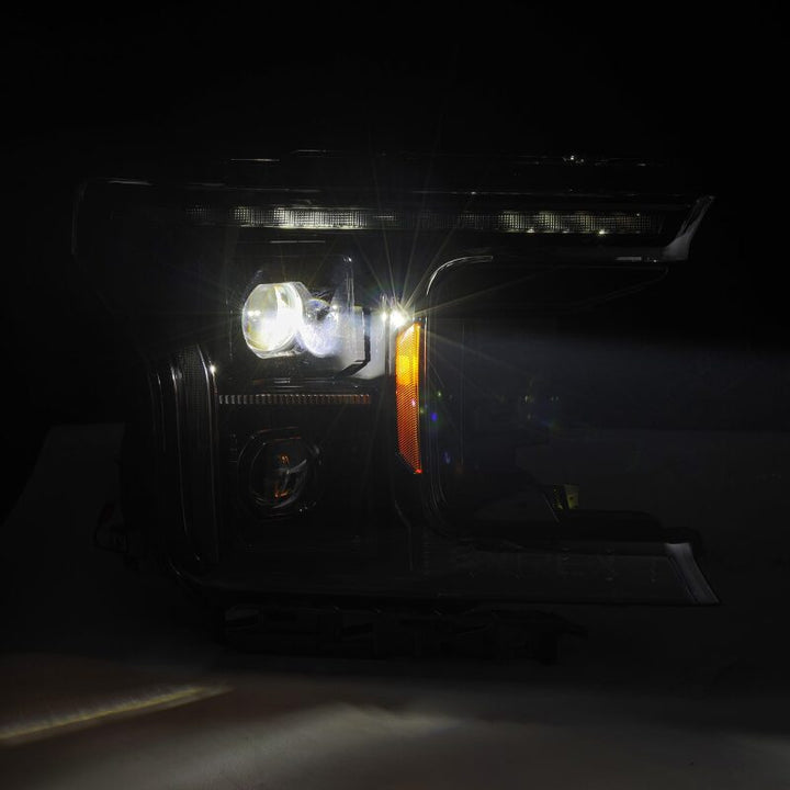 AlphaRex 18-20 Ford F-150 (Req. Conv F150 w/LED) LUXX LED Proj HL Alpha-Blk w/Actv Lt Seq Sig SB DRL - Bull Strap