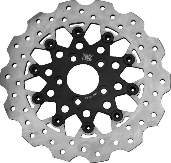 Twin Power 08-Up FLH FLT Rear 11.8 Scalloped Floating Rotor Black Mesh - Bull Strap