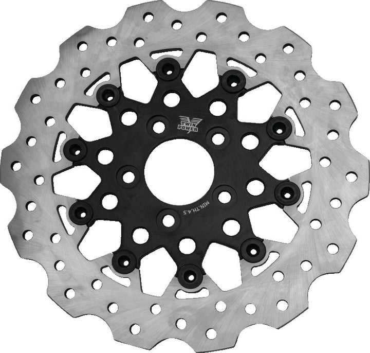 Twin Power 08-Up FLH FLT Rear 11.8 Scalloped Floating Rotor Black Mesh - Bull Strap