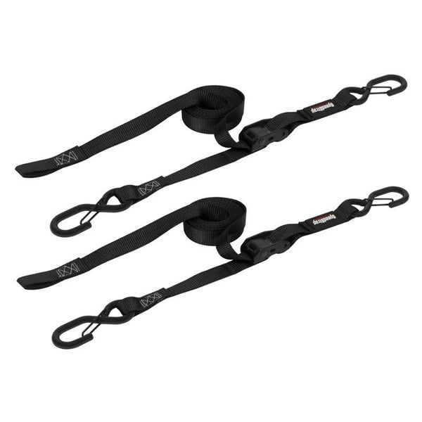 SpeedStrap 1In x 10Ft CAM-Lock Tie Down w/ Snap FtSFt Hooks (2 Pack) - Black - Bull Strap