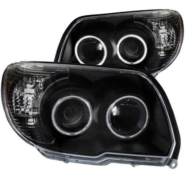 ANZO 2006-2009 Toyota 4Runner Projector Headlights w/ Halo Black - Bull Strap