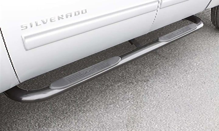 Lund 2019 Chevy Silverado 1500 Crew Cab 4in. Oval Curved SS Nerf Bars - Polished - Bull Strap
