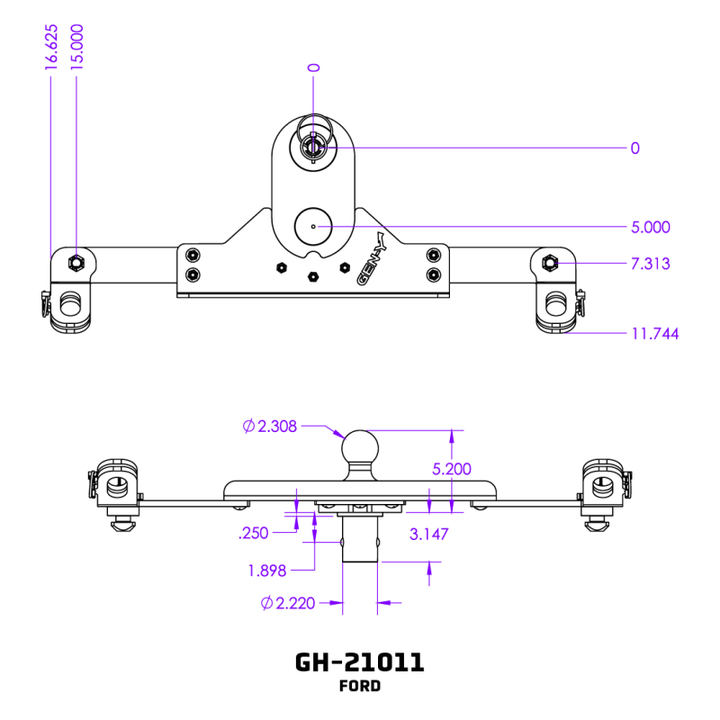 Gen-Y 2017+ Ford GoosePuck II 5in Offset Ball Puck Mount & 25K Towing w/Safety Chain Anchors - Bull Strap