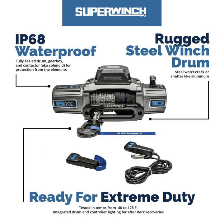 Superwinch 12000 LBS 12V DC 3/8in x 85ft Wire Rope SX 12000 Winch - Graphite - Bull Strap