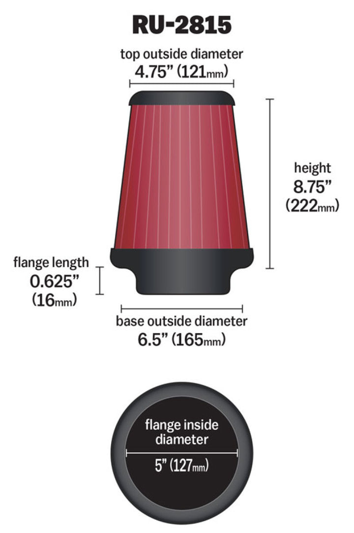 K&N Universal Clamp-On Air Filter 5in FLG / 6-1/2in B / 4-3/8in T / 8-3/4in H - Bull Strap