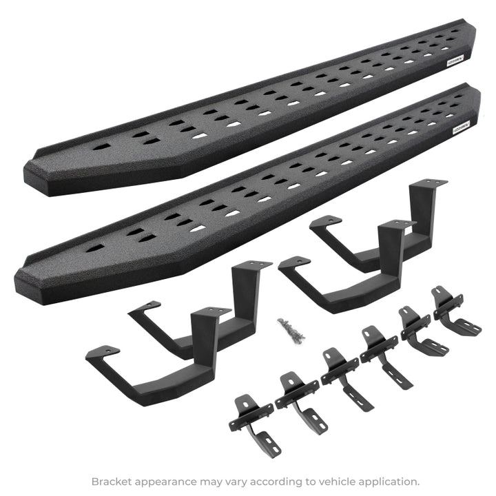 Go Rhino 2022 Toyota Tundra CrwMx Kit w/RB20 Running Board + Brkts + 4 RB20 Drop Steps - Bedlnr Coat - Bull Strap