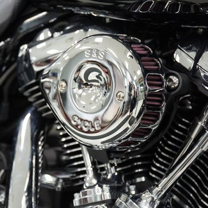 S&S Cycle 2017+ M8 Models Stealth Air Cleaner Kit w/ Gloss Black Mini Teardrop Cover - Bull Strap