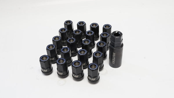 Wheel Mate Muteki HR38 Open End Lug Nuts 12x1.50 Titanium Chrome / Blue Ring - Bull Strap