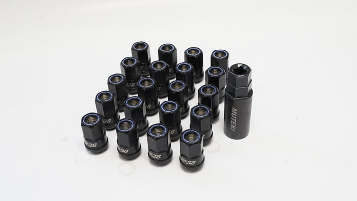 Wheel Mate Muteki HR38 Open End Lug Nuts 12x1.50 Titanium Chrome / Blue Ring - Bull Strap