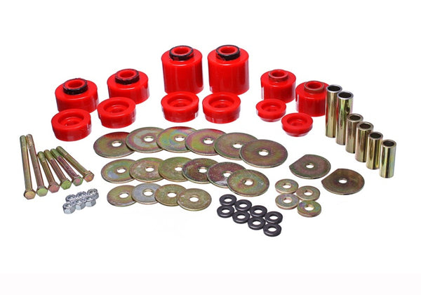 Energy Suspension 80-96 Ford F-150/250/350 Red Body Mount Set Includes Hardware - Bull Strap