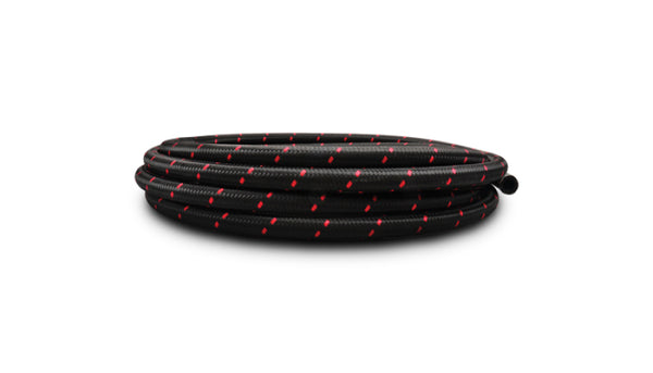 Vibrant -6 AN Two-Tone Black/Red Nylon Braided Flex Hose E85 Friendly (20ft Roll) - Bull Strap