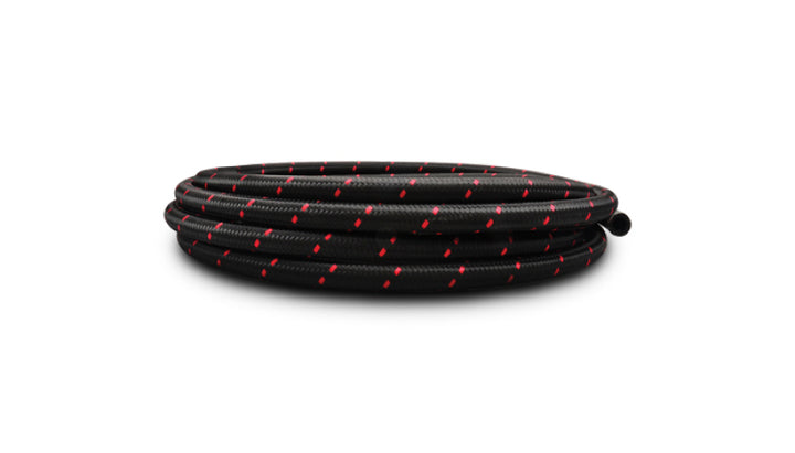 Vibrant -6 AN Two-Tone Black/Red Nylon Braided Flex Hose (5 foot roll) - Bull Strap