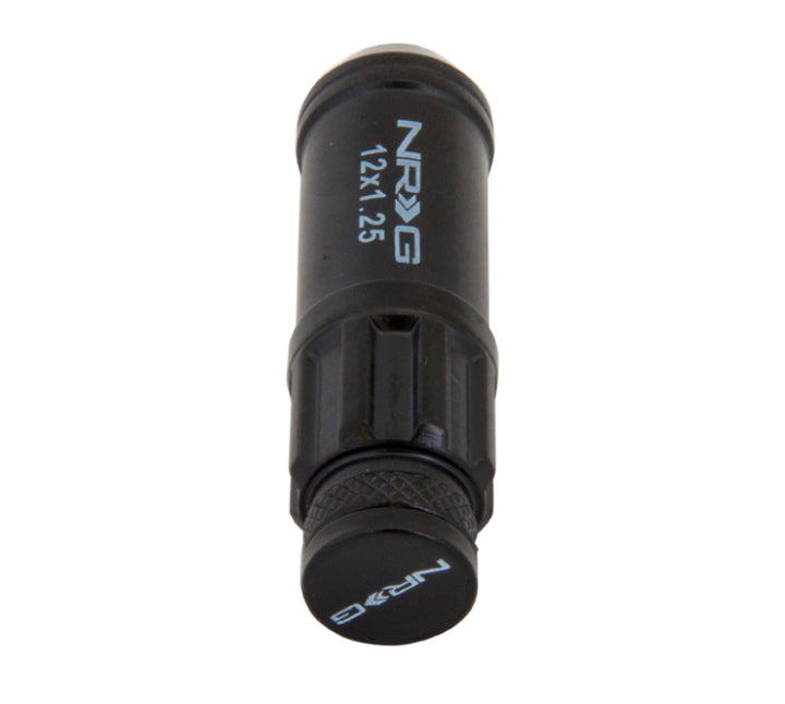 NRG 700 Series M12 X 1.25 Steel Lug Nut w/Dust Cap Cover Set 21 Pc w/Locks & Lock Socket - Black - Bull Strap