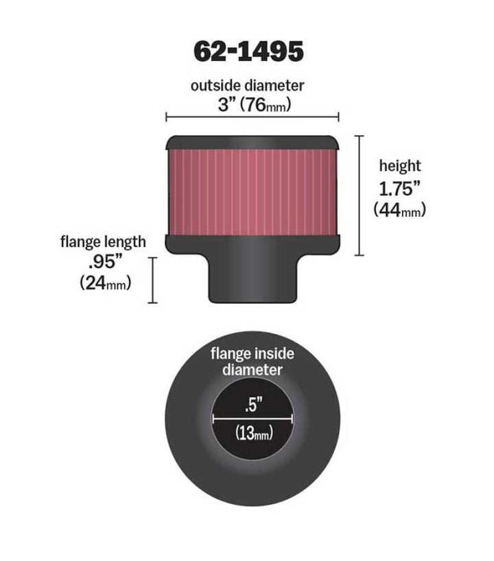 K&N .5in Flange ID x 3in OD x 3.25in H Rubber Base Crankcase Vent Filter - Bull Strap