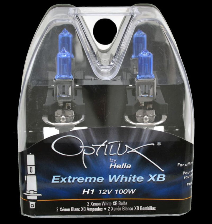Hella Optilux H1 100W XB Extreme White Bulbs (Pair) - Bull Strap