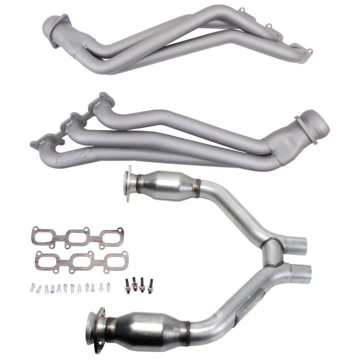 BBK 15-17 Ford Mustang V6 1-3/4 Long Tube Headers w/High Flow Catted H Pipe (Ti Ceramic) - Bull Strap