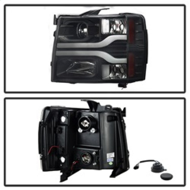 Spyder Chevy Silverado 1500 07-13 Version 3 Projector Headlights - Black PRO-YD-CS07V3-LBDRL-BK - Bull Strap