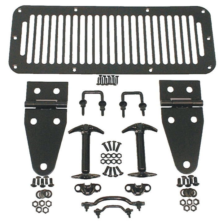 Rugged Ridge 78-95 Jeep CJ / Jeep Wrangler Black Hood Kit - Bull Strap