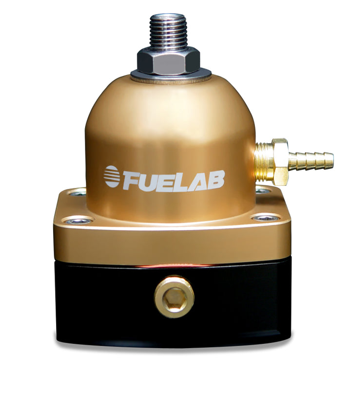 Fuelab 535 EFI Adjustable Mini FPR 25-90 PSI (2) -6AN In (1) -6AN Return - Gold - Bull Strap