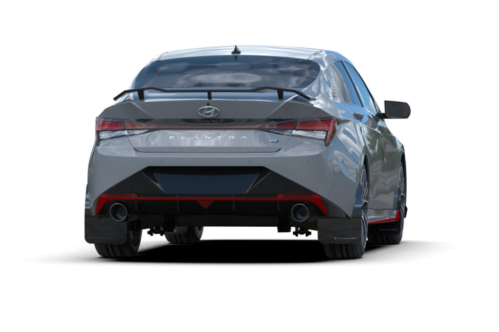 Rally Armor 22-23 Hyundai Elantra N & N Line Black UR Mud Flap w/Red Logo - Bull Strap