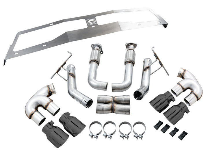 AWE Tuning 2020 Chevrolet Corvette (C8) Track Edition Exhaust - Quad Diamond Black Tips - Bull Strap