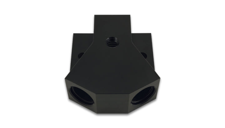 Vibrant Billet Aluminum Y-Block Fitting with 1/8in NPT Port -10AN x Dual -8AN ORB - Bull Strap