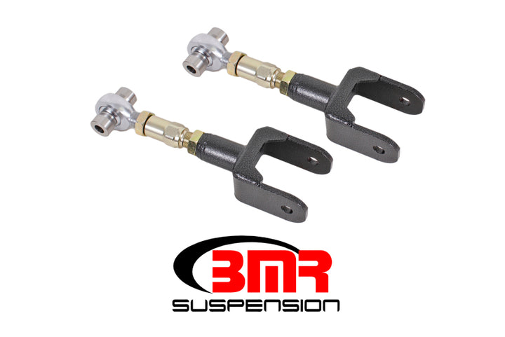 BMR 79-04 Fox Mustang Upper Control Arms On-Car Adj. Rod Ends - Black Hammertone - Bull Strap